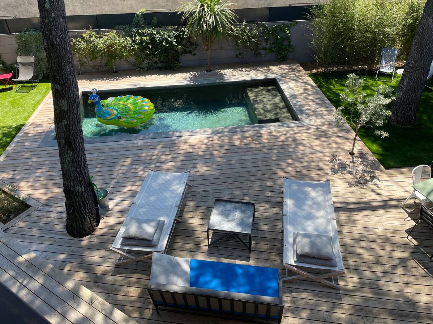 Les transats au bord de la piscine